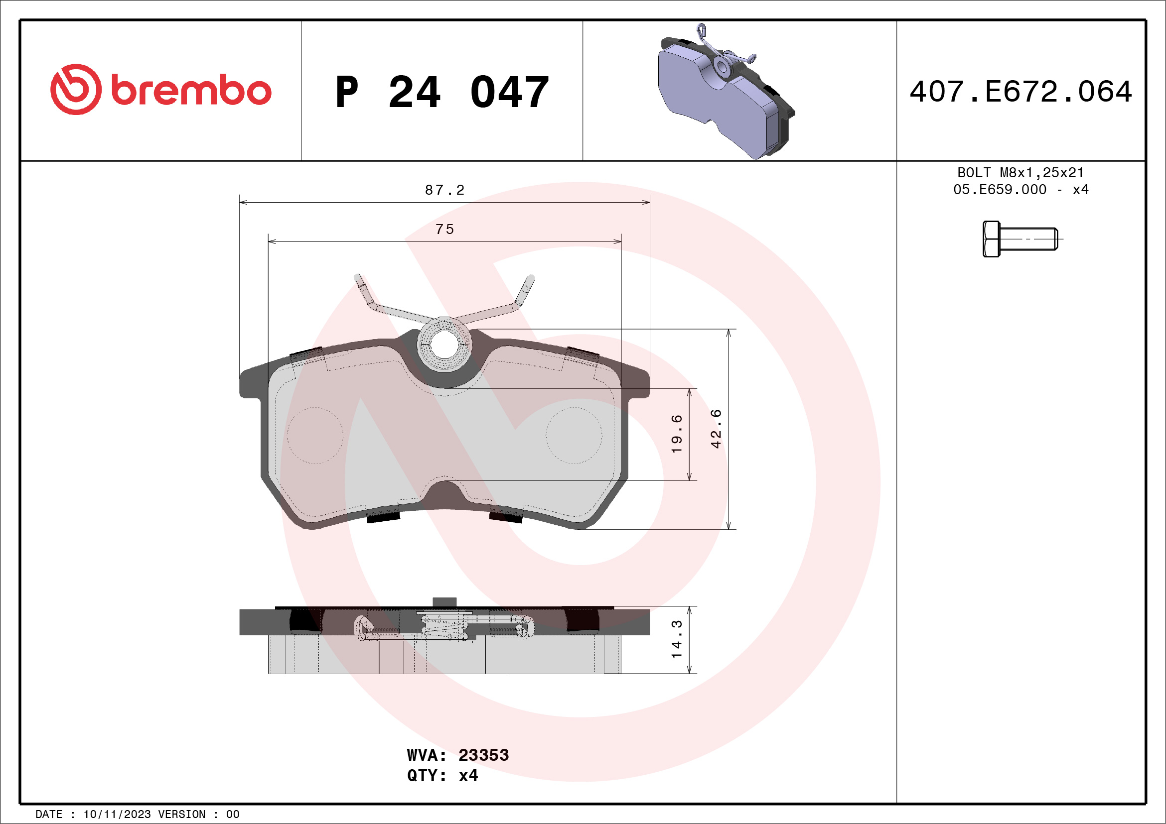 A.B.S. P 24 047 BREMBO Bremsbelagsatz, Scheibenbremse